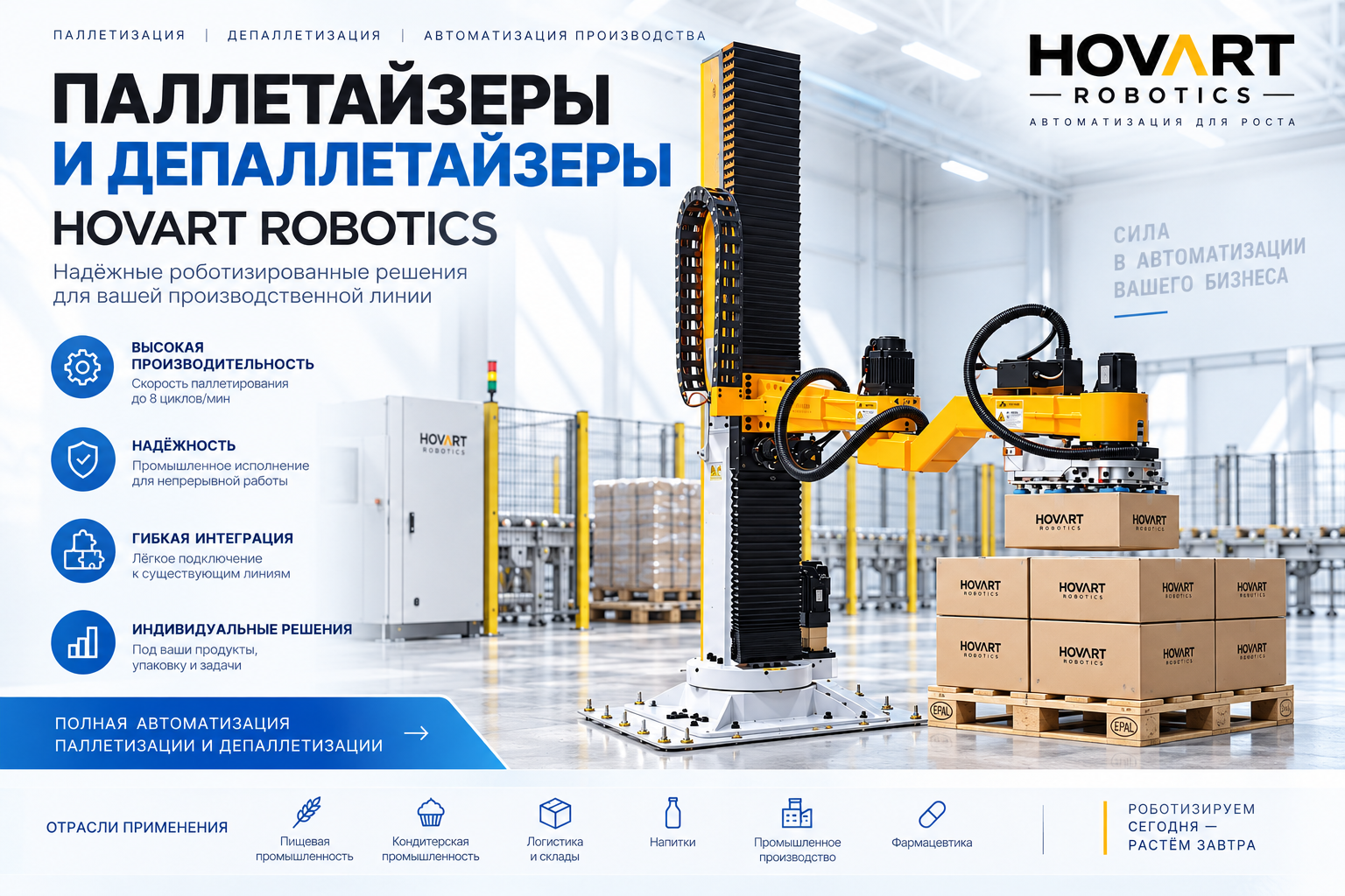 Паллетайзер HVR-50-2200-2150 — промышленный робот для автоматической укладки продукции